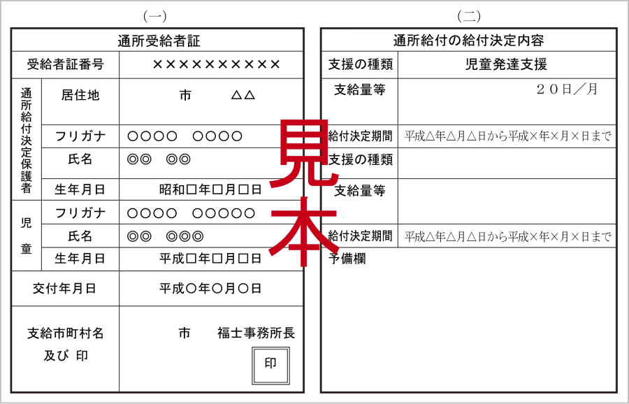 通所受給者証の見本